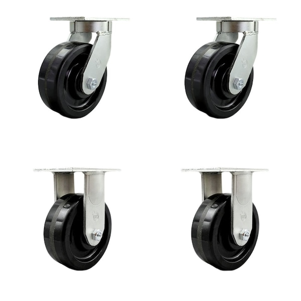 8'' Extra Heavy Duty Phenolic Wheel Caster Set 2 Swivel 2 Rigid , 4PK